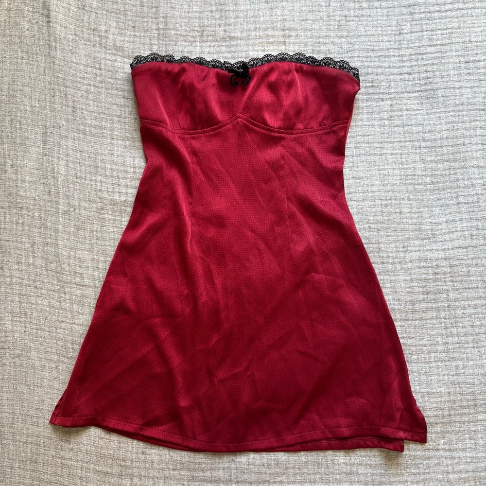 New Pink sexy red strapless slit dress
